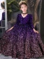 Sparkly Purple Sequins Birthday Flower Girl Dresses 2024 Ball Gown V-Neck Long Sleeve Floor-Length / Long