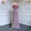 High End Meeresblau Handgefertigt Perlenstickerei Pailletten Gespaltete Front Ballkleider 2024 Meerjungfrau Bandeau Kurze Ärmel Rückenfreies Lange Ball Festliche Kleider
