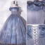 Elegant Sky Blue Prom Dresses 2022 Ball Gown Ruffle Off-The-Shoulder Sleeveless Backless Floor-Length / Long Prom Formal Dresses