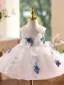 Fashion White Pearl Appliques Sequins Short Birthday Sweep Train Flower Girl Dresses 2025 Ball Gown Scoop Neck Sleeveless