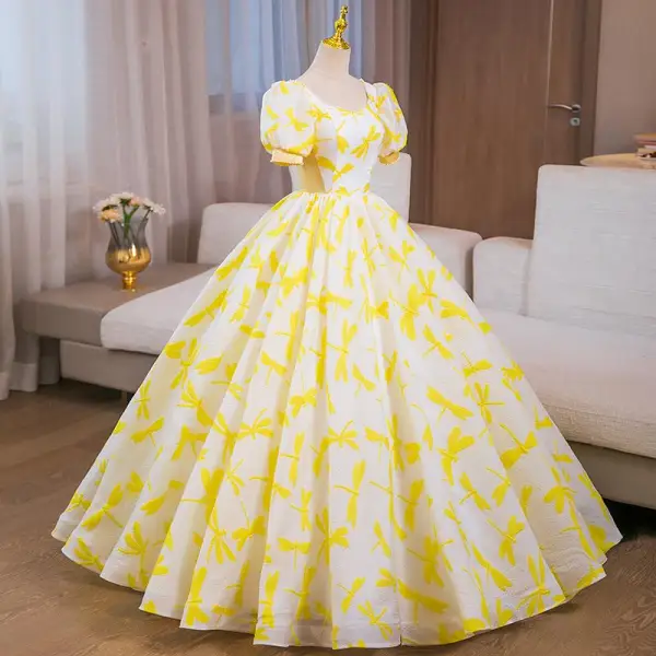 elegant dresses yellow Jovani 48073 Prom Fitted Formal Long Beaded Dress main image 1