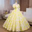 Elegant Yellow Prom Dresses 2024 Ball Gown Square Neckline Short Sleeve Backless Floor-Length / Long Prom Formal Dresses