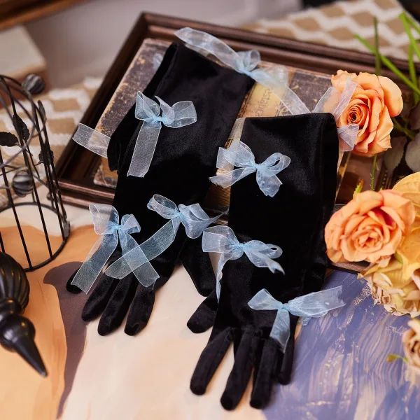 Vintage Audrey Hepburn-Stil Schwarz Handgefertigt Schleife Hochzeit Brauthandschuhe 2026