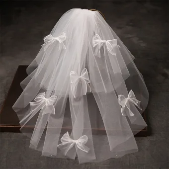 Lovely White Bow Tulle Wedding Veils 2025