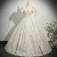 Chic / Beautiful Champagne Rhinestone Printing Prom Dresses 2025 Ball Gown Square Neckline Short Sleeve Backless Floor-Length / Long Prom Formal Dresses