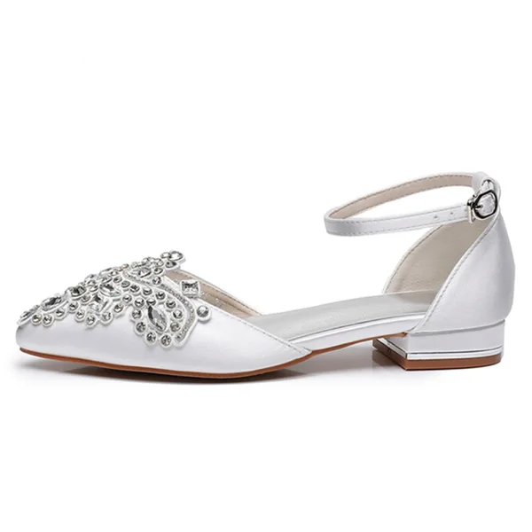 Chic / Beautiful Dark Green Rhinestone Prom Flat Womens Shoes Womens Sandals 2024 Ankle Strap Pointed Toe Sandals