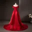 Modest / Simple Red Satin Prom Dresses 2025 Trumpet / Mermaid Off-The-Shoulder Short Sleeve Backless Sweep Train Formal Dresses