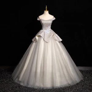 Charming Ivory Beading Sequins Prom Dresses 2024 Ball Gown Off The Shoulder Sleeveless Backless Floor Length Long Prom Formal Dresses