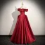 Vintage / Retro Red Satin Prom Dresses 2025 Ball Gown Off-The-Shoulder Short Sleeve Backless Floor-Length / Long Prom Formal Dresses