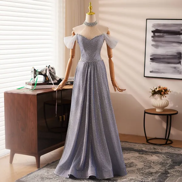 Beading High Neck Short Sleeve A Line Princess Prom Dress Beading High Neck Short Sleeve A Line Princess Prom Dress