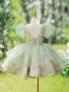Chic / Beautiful Sage Green Flower Prom Short Flower Girl Dresses 2022 Ball Gown Pearl Scoop Neck Puffy Short Sleeve Backless Flower Girl Dresses