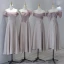 Modest / Simple Blushing Pink Satin Bridesmaid Dresses 2023 A-Line / Princess Off-The-Shoulder Sleeveless Backless Pearl Bow Sash Tea-length Bridesmaid Dresses