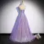 Sparkly Lavender Beading Pearl Sequins Evening Dresses 2022 A-Line / Princess Strapless Sleeveless Backless Floor-Length / Long Evening Party Formal Dresses