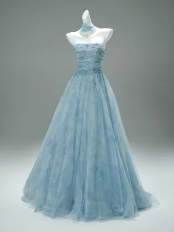 Charming Sky Blue Handmade Beading Pearl Prom Dresses 2025 A Line Princess Strapless Sleeveless Backless Floor Length Long Formal Dresses