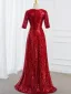 Vintage / Originale Bleu Roi Paillettes Robe De Bal 2025 Trompette / Sirène V-Cou Manches Courtes Longue Promo Robe De Ceremonie