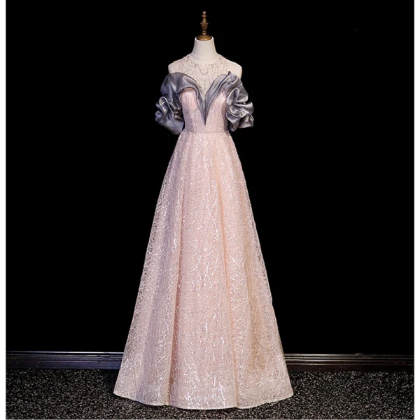 High-end Charming Blushing Pink Beading Sequins Prom Dresses 2023 A-Line / Princess Scoop Neck Sleeveless Backless Floor-Length / Long Formal Dresses