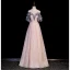 High-end Charming Blushing Pink Beading Sequins Prom Dresses 2023 A-Line / Princess Scoop Neck Sleeveless Backless Floor-Length / Long Formal Dresses