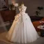 Edles Weiß Applikationen Schleife Stoffgürtel Brautkleider / Hochzeitskleider 2025 Ballkleid Bandeau Ärmellos Rückenfreies Lange Hochzeit