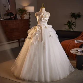 Edles Weiß Applikationen Schleife Stoffgürtel Brautkleider Hochzeitskleider 2025 Ballkleid Bandeau Ärmellos Rückenfreies Lange Hochzeit