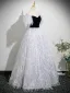 Fashion Silver Grey Tassel Prom Dresses 2025 Ball Gown Off-The-Shoulder Short Sleeve Backless Floor-Length / Long Formal Dresses