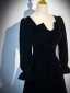 Vintage / Retro Black Winter Velvet Prom Dresses 2024 A-Line / Princess Square Neckline Long Sleeve Backless Floor-Length / Long Prom Formal Dresses