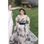 Fashion Black Printing Prom Dresses 2023 A-Line / Princess Off-The-Shoulder Short Sleeve Backless Bow Sash Floor-Length / Long Prom Formal Dresses