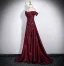 Modest / Simple Burgundy Prom Dresses 2026 A-Line / Princess Off-The-Shoulder Cap Sleeves Backless Floor-Length / Long Formal Dresses