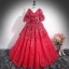 Charming Red Star Sequins Prom Dresses 2024 Ball Gown V-Neck Short Sleeve Backless Floor-Length / Long Prom Formal Dresses