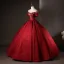 Vintage / Retro Burgundy Rhinestone Prom Dresses 2025 Ball Gown Off-The-Shoulder Short Sleeve Backless Floor-Length / Long Formal Dresses