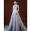 Chinese style Grey Beading Rhinestone Sequins Prom Dresses 2022 A-Line / Princess Satin High Neck Long Sleeve Backless Floor-Length / Long Formal Dresses