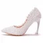 Elegant White Lace Flower Wedding Shoes 2022 Wedding Pearl 9 cm Stiletto Heels Pointed Toe Pumps High Heels