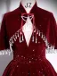 Elegant Burgundy Beading Sequins Velvet Mother Of The Bride Dresses 2025 Ball Gown V-Neck Sleeveless Backless Floor-Length / Long