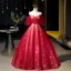 Schöne Rot Strass Star Pailletten Ballkleider 2023 A Linie Off Shoulder Kurze Ärmel Rückenfreies Lange Ball Festliche Kleider