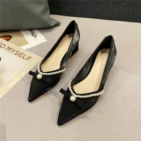 Schöne Burgunderrot Abend Perle Schleife Pumps 2022 5 cm Thick Heels Spitzschuh Pumps Hochhackige