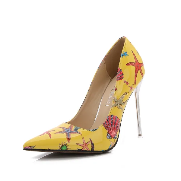 Modest / Simple White Printing Pumps 2023 Street Wear 11 cm Stiletto Heels Pointed Toe Pumps High Heels