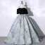 Elegant Sequins Flower Black Prom Dresses 2023 Ball Gown Off-The-Shoulder Short Sleeve Backless Floor-Length / Long Prom Formal Dresses