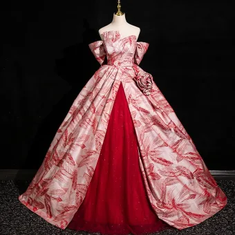 Élégant Rouge Robe De Bal 2024 Robe Boule De L Épaule Sans Manches Dos Nu Longue Promo Robe De Ceremonie