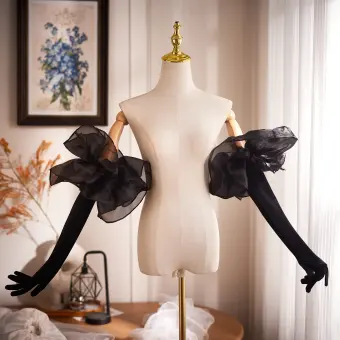 Audrey Hepburn Style Vintage Retro Black Puffy Wedding Bridal Gloves 2026 Tulle