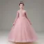 Elegant Candy Pink Beading Sequins Rhinestone Lace Flower Birthday Flower Girl Dresses 2025 Ball Gown Scoop Neck 3/4 Sleeve Floor-Length / Long