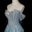 Sexy Fashion Sky Blue Beading Sequins Feather Evening Dresses  2026 A-Line / Princess Strapless Sleeveless Backless Floor-Length / Long Formal Dresses