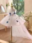 Fashion White Pearl Appliques Sequins Short Birthday Sweep Train Flower Girl Dresses 2025 Ball Gown Scoop Neck Sleeveless