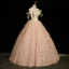 Charmant Champagne Paillettes Gland Robe De Bal 2023 Robe Boule De l'épaule Sans Manches Dos Nu Noeud Longue Promo Robe De Ceremonie