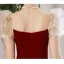 Chic / Beautiful Burgundy Rhinestone Cascading Ruffles Prom Dresses 2023 A-Line / Princess Square Neckline Puffy Short Sleeve Backless Floor-Length / Long Formal Dresses