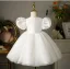 Chic / Beautiful White Embroidered Appliques Short Wedding Flower Girl Dresses 2026 Ball Gown Scoop Neck Puffy Short Sleeve