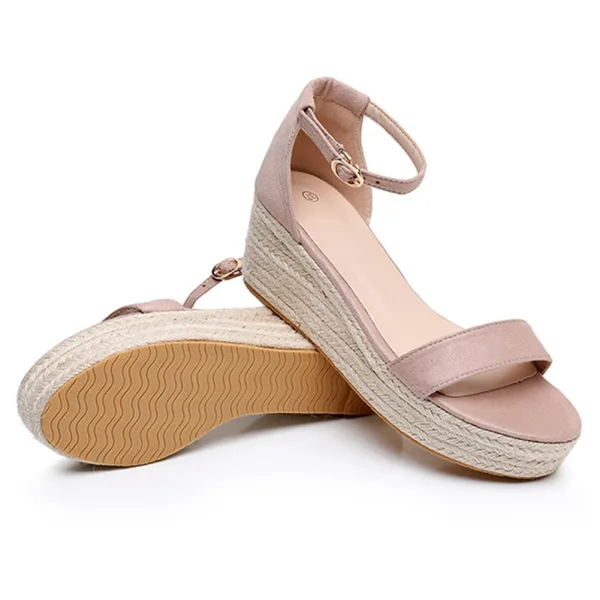 Schöne Beige Strand Sandalen Damen 2024 Knöchelriemen Hochhackige 6 cm Keilabsatz Peeptoes Sandaletten