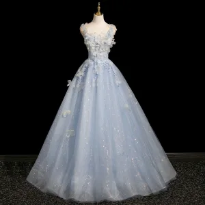 Éthéré Bleu Ciel Perlage Paillettes Appliques Robe Boule Robe De Bal 2026