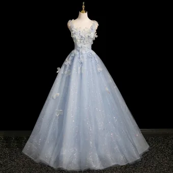 Ätherisch Himmelblau Perlenstickerei Pailletten Applikationen Ballkleid Ballkleider 2026