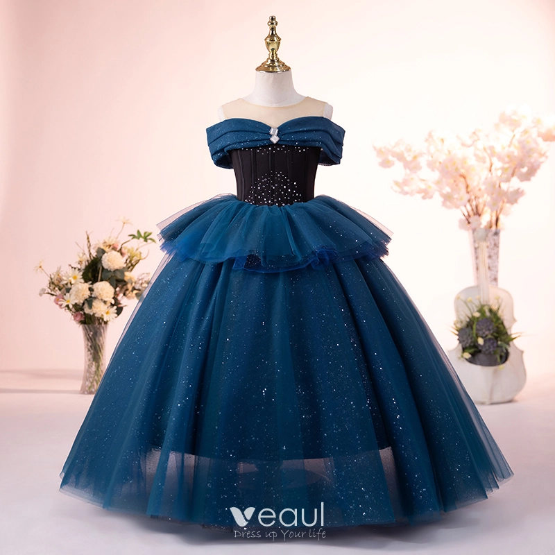 navy birthday ball dress Wedtrend Women Navy Prom Dress Ball-Gown V-Neck Long Beaded Tulle Formal  Dresses – WEDTREND main image 0