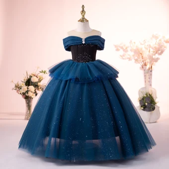 Eleganckie Granatowe Cekiny Rhinestone Urodziny Sukienki Dla Dziewczynek 2023 Suknia Balowa Wycięciem Bez Rękawów Bez Pleców Długie
