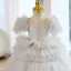 Chic / Beautiful Grey Beading Sequins Cascading Ruffles Flower Girl Dresses 2023 Ball Gown Scoop Neck Puffy Short Sleeve Backless Floor-Length / Long Flower Girl Dresses